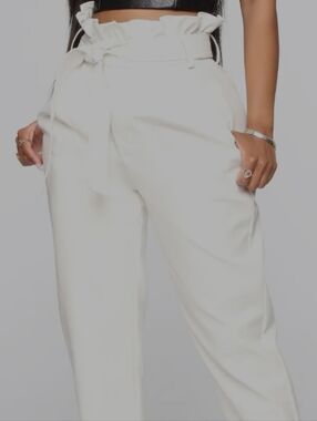 Bagatelle Paperbag High-Waist Trousers with Self-Tie Belt in White